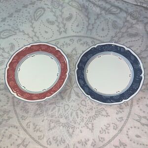2 VILLEROY & BOCH Cottage Blue & Red Dinner Plates Porcelain Country Collection